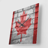 Horloge Carrée Mur du drapeau du Canada (Angle)