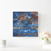 Horloge Carrée Mur en bois bleu (Maison)