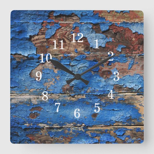 Horloge Carrée Mur en bois bleu (Recto)