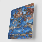 Horloge Carrée Mur en bois bleu (Angle)