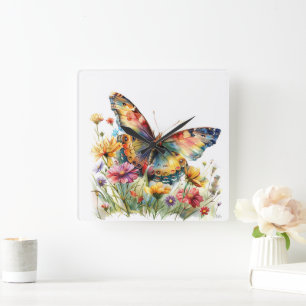 Horloge Carrée Mur papillon
