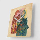 Horloge carrée murale moderne abstraite loup et na (Angle)