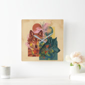 Horloge carrée murale moderne abstraite loup et na (Maison)