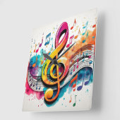 Horloge Carrée Music Notes (Angle)