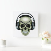 Horloge Carrée Musique (crâne / casque) (Maison)
