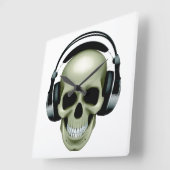 Horloge Carrée Musique (crâne / casque) (Angle)