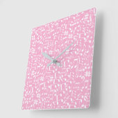 Horloge Carrée Musique Danse Notes Blanches Rose Pâle (Angle)