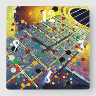 Horloge Carrée musique de guitare coloré vintage
