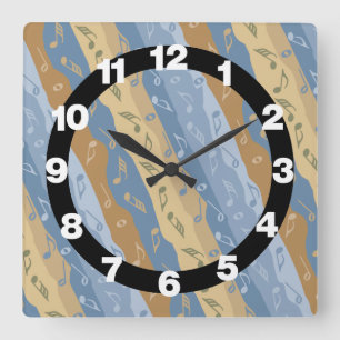Horloge Carrée Musique Note Grandes Brown Et Bleues
