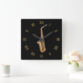 Horloge Carrée Musique saxophone-Le cadeau du musicien à thème (Maison)