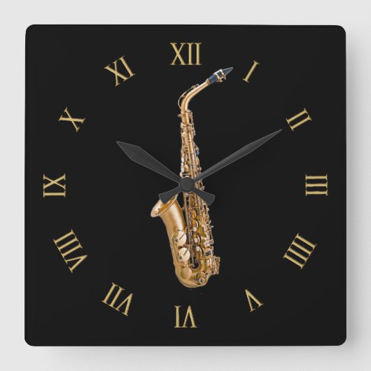 Horloge Carrée Musique saxophone-Le cadeau du musicien à thème (Recto)