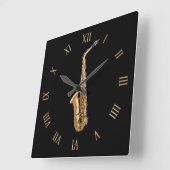 Horloge Carrée Musique saxophone-Le cadeau du musicien à thème (Angle)