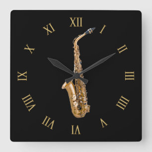Horloge Carrée Musique saxophone-Le cadeau du musicien à thème