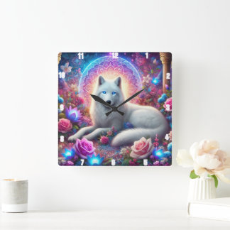 Horloge Carrée Mystic White Wolf