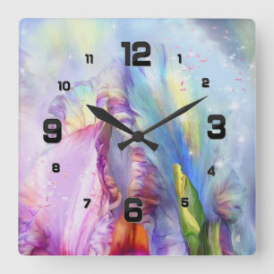 Horloge Carrée Mystique bleu rose Abstrait