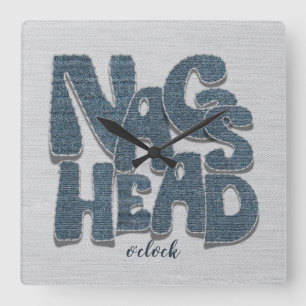 Horloge Carrée Nags Head Caroline du Nord Lettre en denim