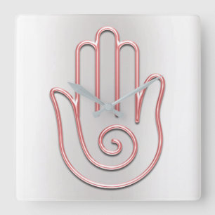Horloge Carrée Namaste Greeting Gray Metallic Joga Pink Hand