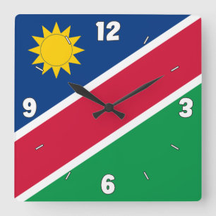 Horloge Carrée Namibie Drapeau Rouge Bleu Vert Blanc Chiffres Pat