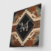 Horloge Carrée Native American Indian Culture Boho Style Monogram (Angle)