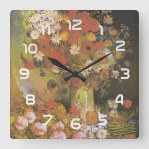 Horloge Carrée Nature morte florale de Van Gogh Coquelicots rouge
