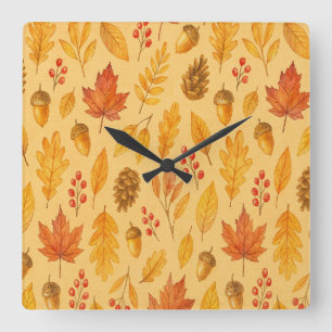 Horloge Carrée Nature motif d'automne
