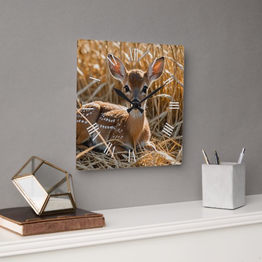 Horloge Carrée Nature Thème Cute Baby Deer (Bureau)