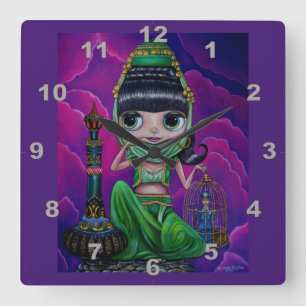 Horloge Carrée Naughty Green Génie Girl Doll Magic Bottle Cute