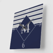 Horloge Carrée Nautical Modern Navy Gray monogramMonogrammed Red (Angle)