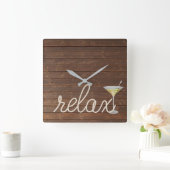 Horloge Carrée nautical rope on teak witak martini and relax text (Maison)