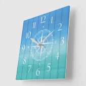 Horloge Carrée Nautical Ship Compass Blue Wood (Angle)
