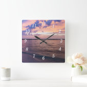 Horloge Carrée Navarre Beach Magique Heure Purple Coucher de sole (Maison)