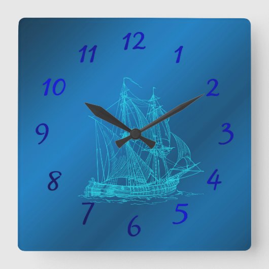 Horloge Carrée navire en bleu regarde (Recto)