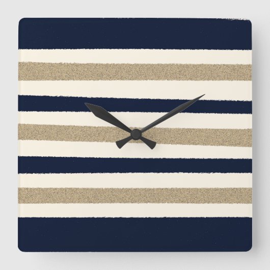 Horloge Carrée Navy/Beige Paper Stripes (Recto)