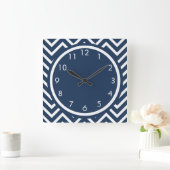 Horloge Carrée Navy Blue Chevron (Maison)