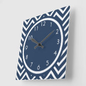 Horloge Carrée Navy Blue Chevron (Angle)