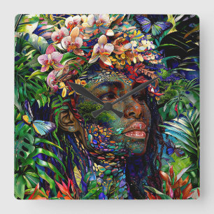 Horloge Carrée "Nayari" - Mirage De La Jungle - Femmes En Amazoni