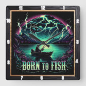 Horloge Carrée Né à Fish Stormy Waters Angler (Recto)