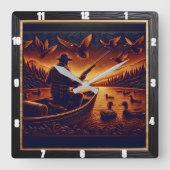 Horloge Carrée Né à Hunt Sunrise Duck Hunter (Recto)