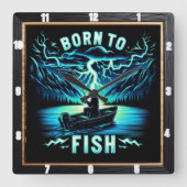Horloge Carrée Né à l'Imaginaire de poisson Voyage de pêche (Recto)