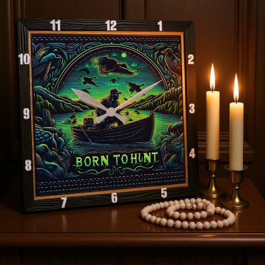 Horloge Carrée Né pour la chasse à l'aube