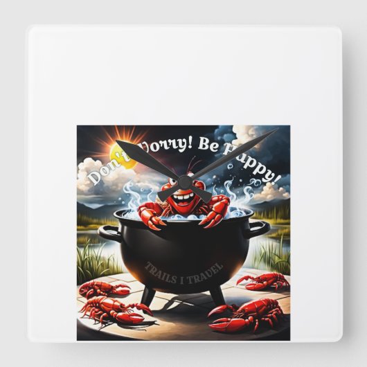 Horloge Carrée Ne vous inquiétez pas, soyez heureux poisson-griff (Recto)