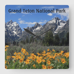 Horloge Carrée Neige sur le Grand Teton National Park au printemp