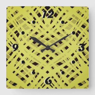 Horloge Carrée Néon, abstract , noir , yellow