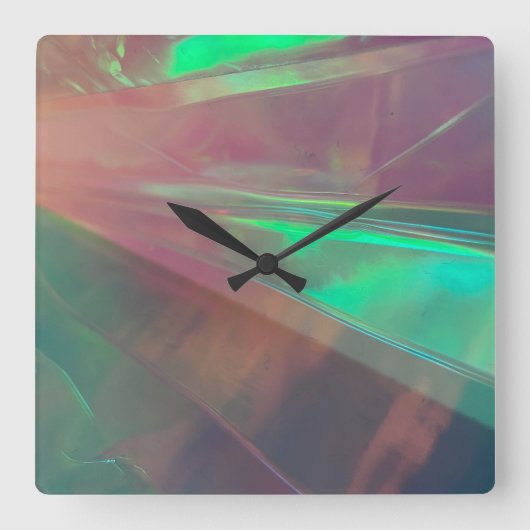 Horloge Carrée néon bleu rose vert onde synth lumières lumineuses (Recto)