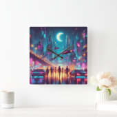 Horloge Carrée Neon Cityscape (Maison)