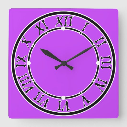 Horloge Carrée néon clair solide fluorescent violet (Recto)