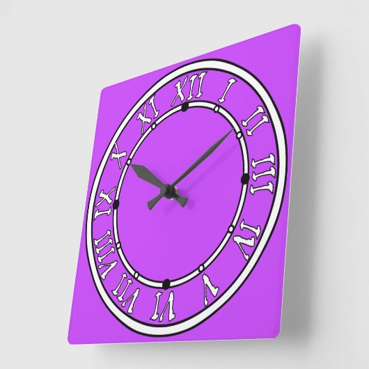 Horloge Carrée néon clair solide fluorescent violet (Angle)