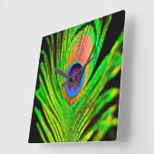 Horloge Carrée Neon Colors Peacock Feather (Angle)