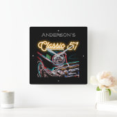 Horloge Carrée Neon Effect Chevy Classic 1957 Car Name Gold (Maison)