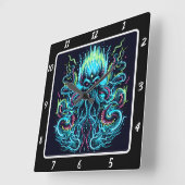 Horloge Carrée Neon Kraken Octopus Courant profond (Angle)